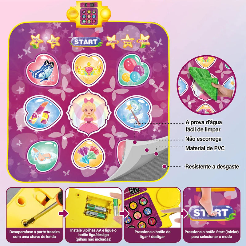 Tapete de dança com música e 3 modos de jogo